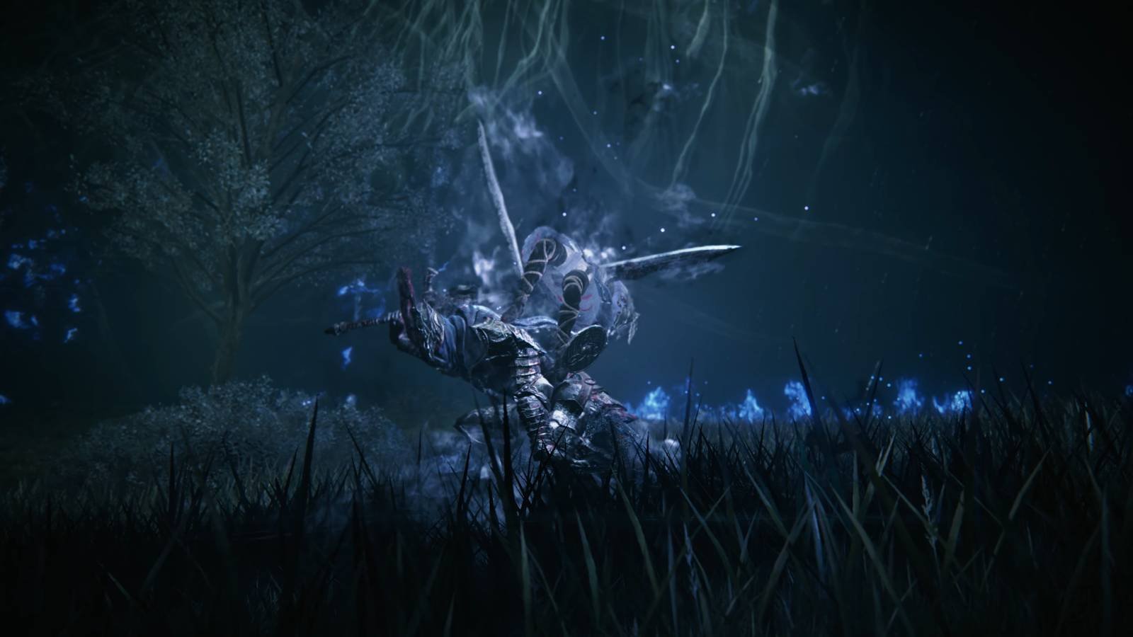 Artorias with a Nightfarer impaled on his greatsword in Elden Ring Nightreign.