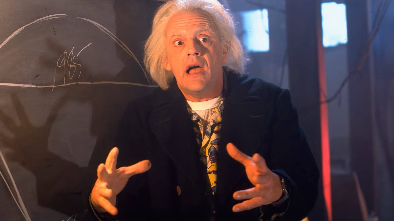 Christopher Lloyd as Doc Brown explaining time travel in Back to the Future