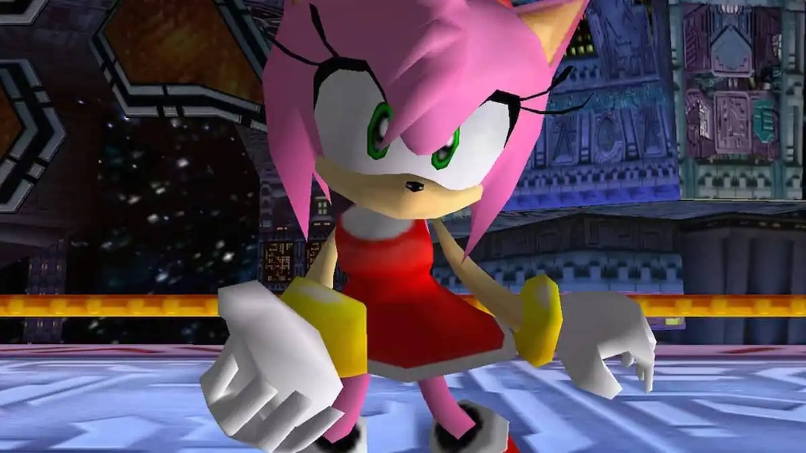 Close-up shot of Amy Rose in Sonic Adventure 2.