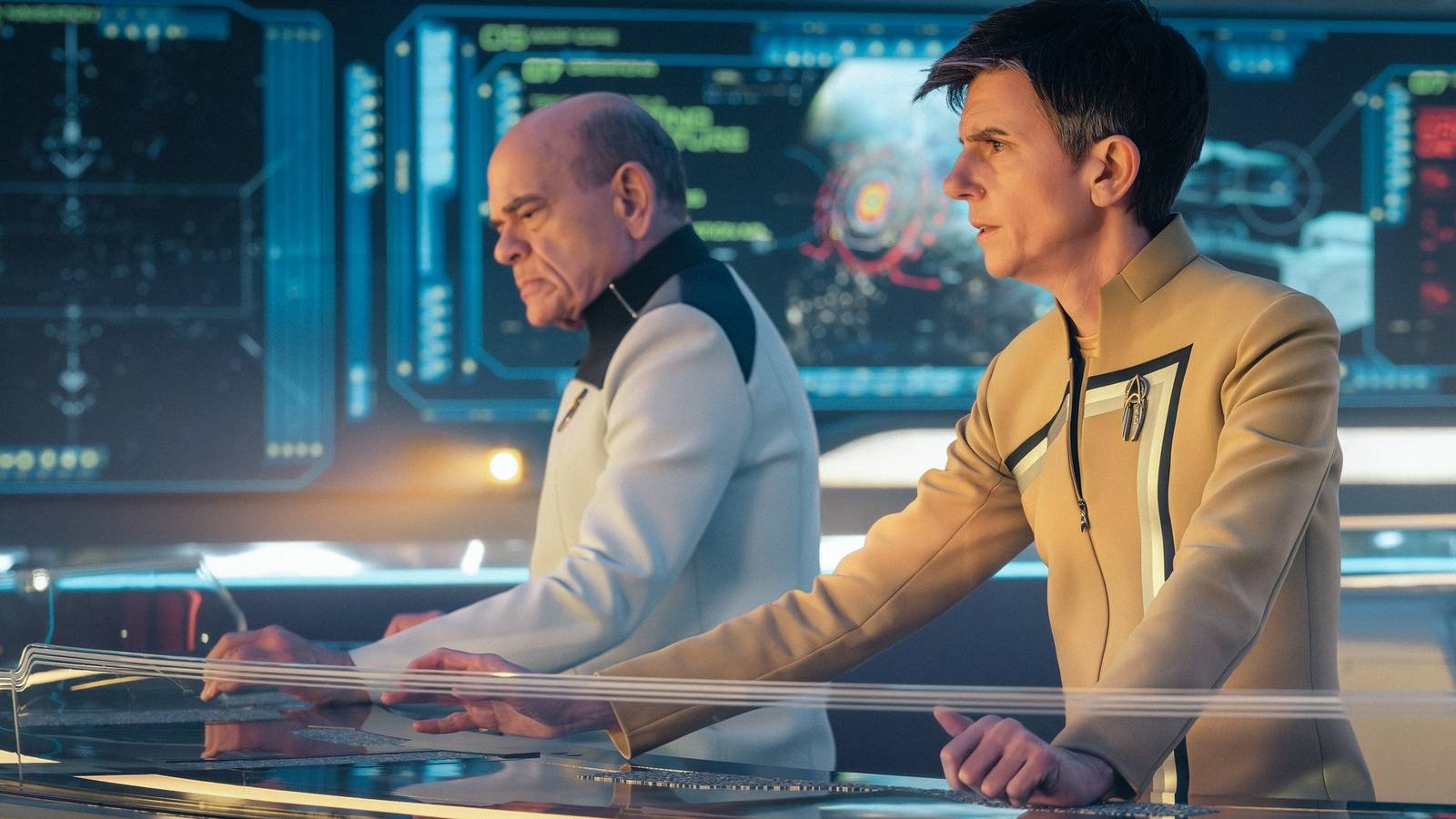 Jett Reno and the Doctor piloting Athena in Star Trek Starfleet Academy