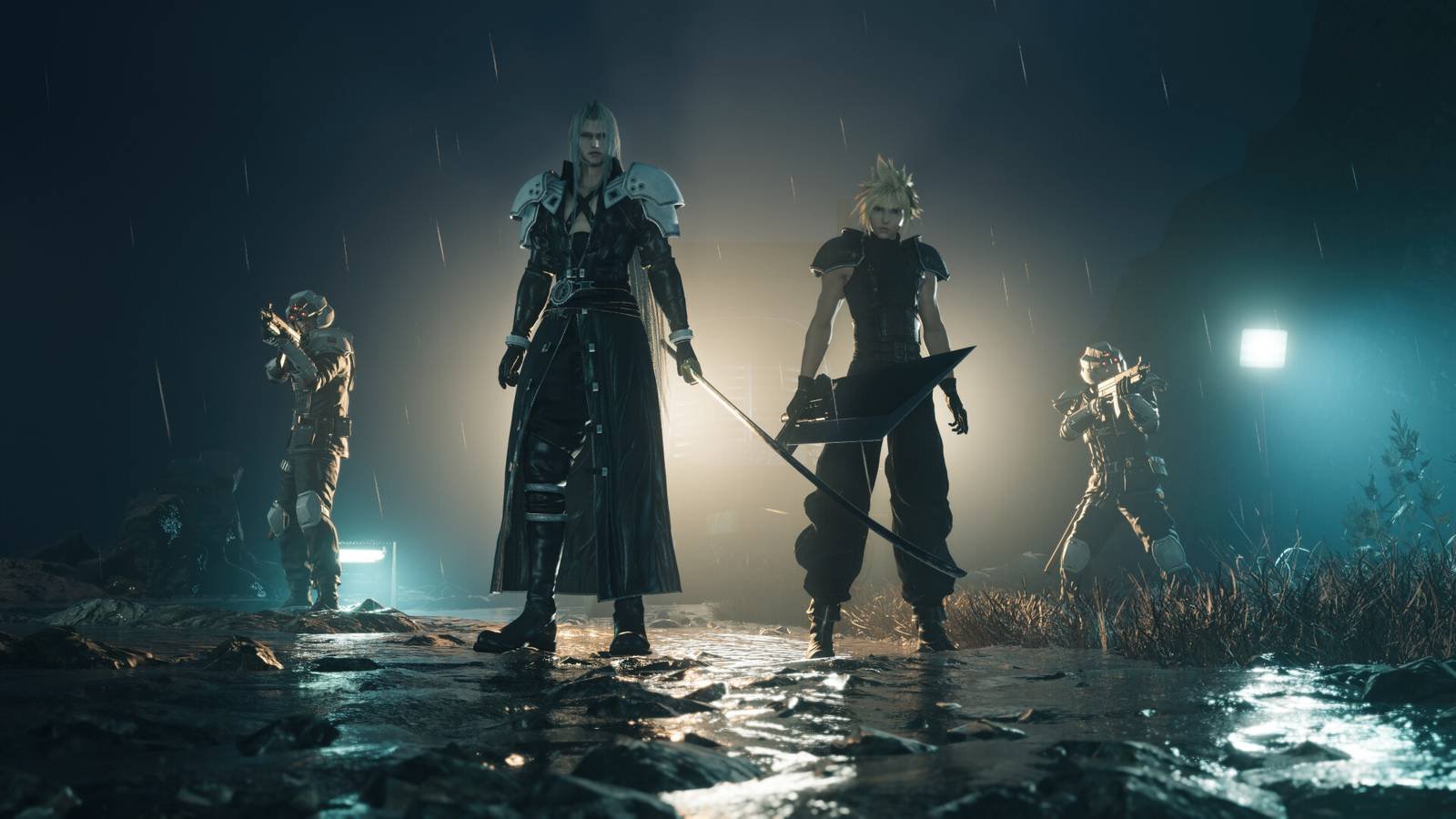 Cloud and Sephiroth standing side by side