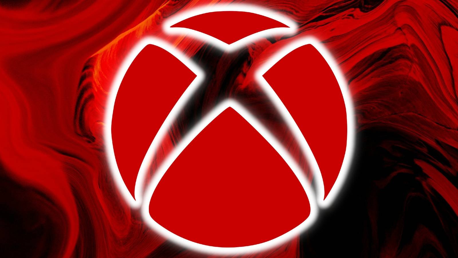 The red Xbox logo is superimposed over a red and black swirling background.